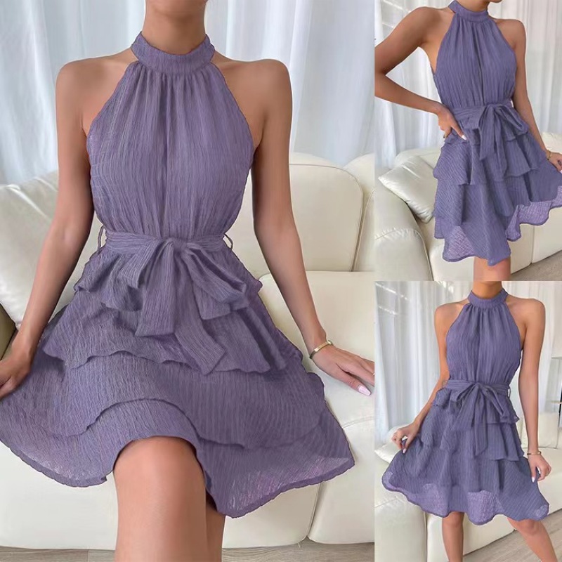 Conyson New Style Spring Summer Sleeveless Plain Splicing Ruffles Edge Lady Elegant Wedding Ball Gown Sexy Dresses Women