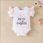 Conyson RTS Summer Letter Romper Suspender Shorts With Kneecap Three Pieces Cute Baby Girl Clothes Easter Kids Wear Clothing