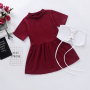 Conyson Hot Sale Cute Kids Baby Girls Dress+Belt 2Pcs Long Short Sleeve Letter A-Line Dress+Plaid Belt Vest Outfits Set