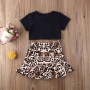 Conyson Wholesale Summer Fashion Short Sleeves Vest with Pearls+Vintage Leopard Printed Skirt 2Pcs Kids Baby Girls Clothing Sets