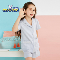 Solid Cotton Kids Cartoon Pajamas Solid Short Sleeves Girls Pyjamas Set Wholesale Kids Custom Two Piece Children Pajama Set