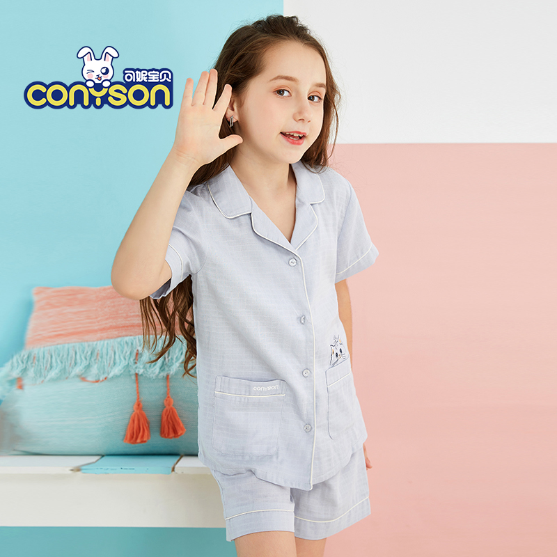 Solid Cotton Kids Cartoon Pajamas Solid Short Sleeves Girls Pyjamas Set Wholesale Kids Custom Two Piece Children Pajama Set