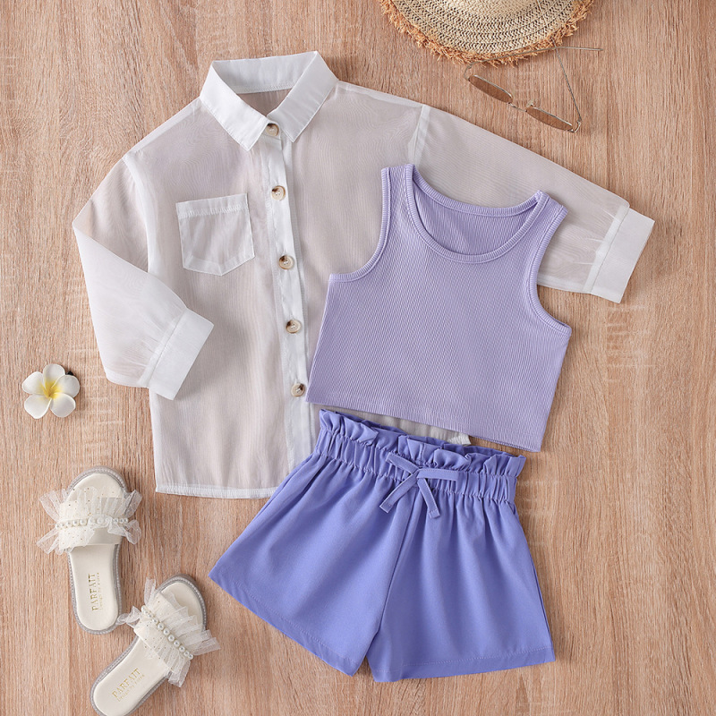 Conyson Casual Summer Kids Girl Sports Clothes Set Shirt Vest Shorts Girls Vests 3pcs Outfits Kid Girls Tracksuit Suits