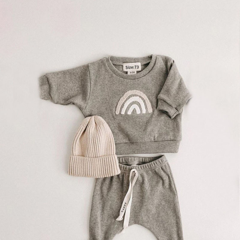 Conyson Cartoon Rainbow Cotton Kids Clothes Baby Sets Warm Winter Clothing Set Long Sleeve Baby Boys Tops+Pant Sets