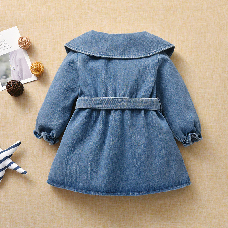 Fashion girls clothing Long Sleeve Button A-Line Sustainable Turtleneck Cute Girl Denim Dress For Kids