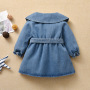 Fashion girls clothing Long Sleeve Button A-Line Sustainable Turtleneck Cute Girl Denim Dress For Kids