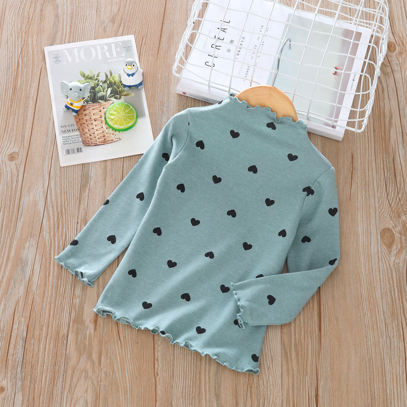 New Fashion Hot Sale 4 colors cheap Price cotton long sleeve girls Love dots print high wave collar sweater base shirt