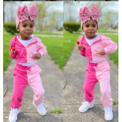 Conyson New autumn products Children's Bicolor Thickened Suit Jogging Boutique Cotton Hoodie 2 Pieces kids girls Jogging set
