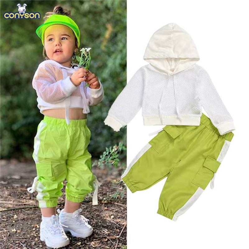 Conyson Fashion Baby Summer Clothes Girls Mesh T-shirt+Sport Pants Girl Outfits Kids Tracksuit Kid Clothing Toddler Sets
