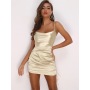 Conyson Summer Women Elegant Short Dresses Sleeveless Solid Ruffled Silk Ladies Vestido Sling Women's Dress