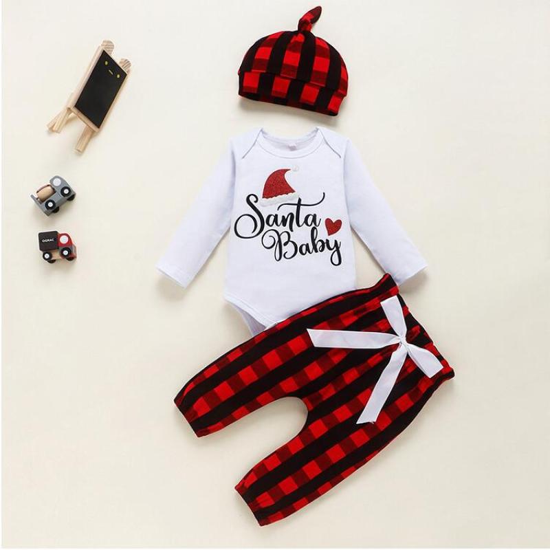 Conyson Baby Christmas Winter Organic Cotton Long Sleeve 3Pcs unisex Romper Jumpsuit Newborn Baby Girls Clothing Set For Toddler