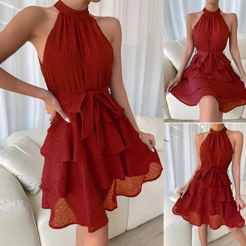 Conyson New Style Spring Summer Sleeveless Plain Splicing Ruffles Edge Lady Elegant Wedding Ball Gown Sexy Dresses Women