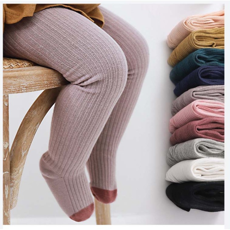 Wholesales Autumn Winter Baby Girl Leggings Stripe Cotton Solid Colors Matching Lovely Pantyhose Infant Clothing