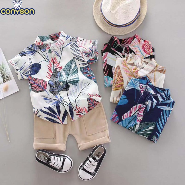 Conyson Wholesale Summer Short Sleeve Newfashion Clothes Design Cotton Sets Two Piece Kids Boy Shorts Casual Clothing Outfit Set