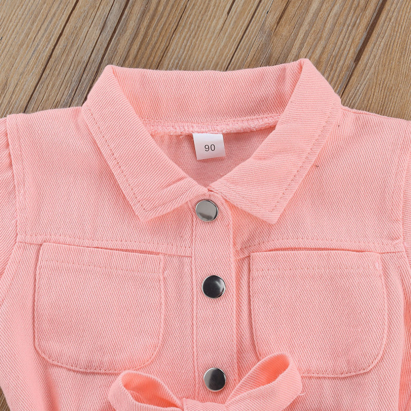 Baby Girls Denim Jumpsuit Overalls 2022 Kids Clothes Toddler Short Sleeve Lapel Pocket Long Pant Romper Children Outfit