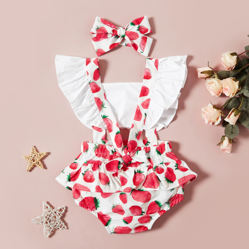 Newborn Baby Girls Ruffle Fly Sleeve Jumpsuits Baby Girl Watermelon Print Romper Baby Girls Bodysuits