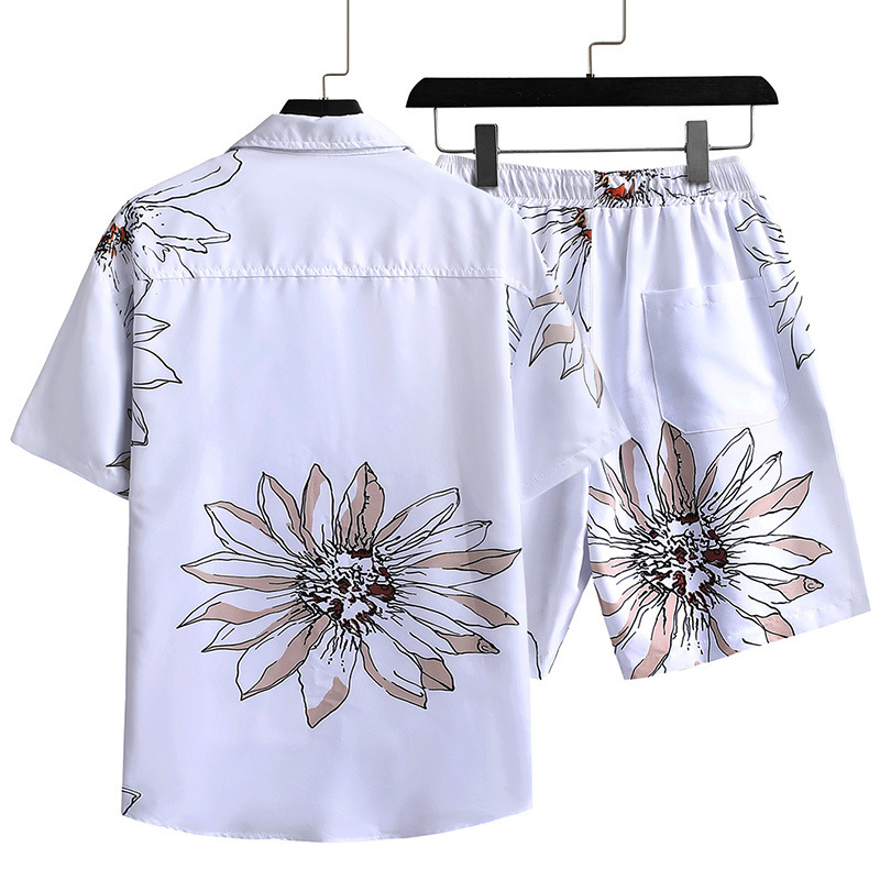 New 2023 Summer Jogger New Designer Short Hawaiian Print Tracksuit Large Size Beach Button Suit Quick-Dry Men Two Pieces Sets