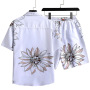 New 2023 Summer Jogger New Designer Short Hawaiian Print Tracksuit Large Size Beach Button Suit Quick-Dry Men Two Pieces Sets