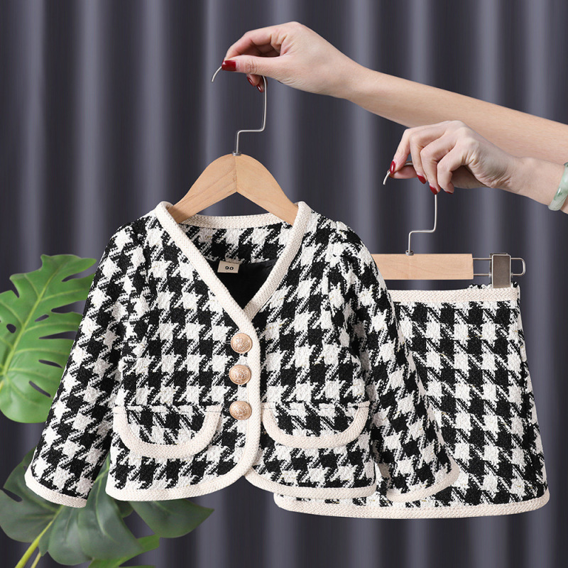Conyson hot sale rts New fashion korea cotton Dress Baby kids designer Fall Clothes Girls clothing Long Sleeve short plaid skirt