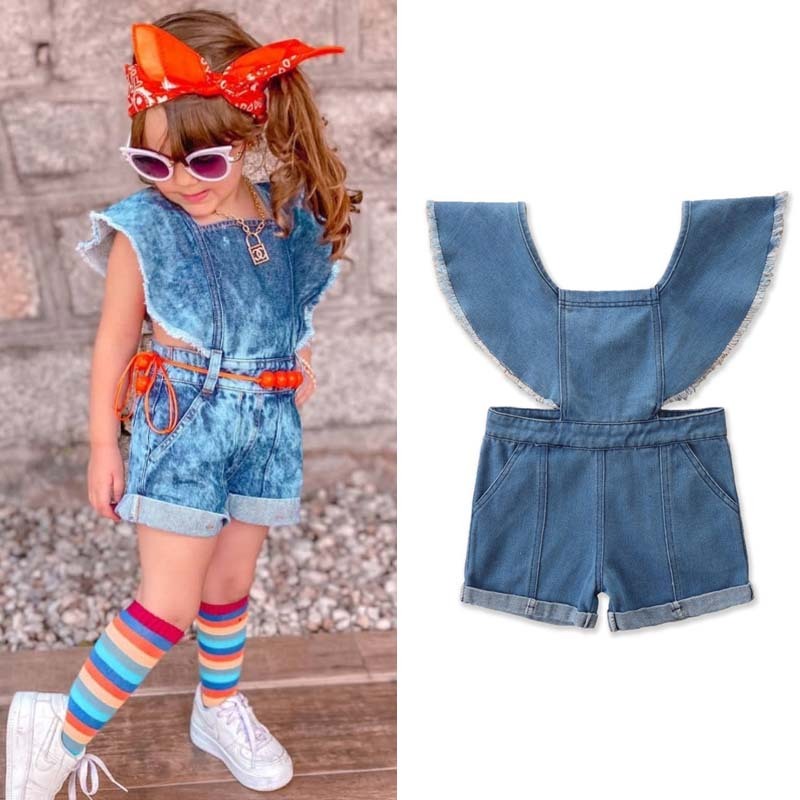 Conyson Summer Sleeveless Kids Girls Denim Jumpsuit Clothing Backless Top Shorts One Piece Littler Girls Clothes Outifits
