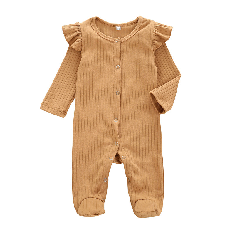 Fashion Hot Sale Solid Colornewborn Girls Boys Button Jumpsuit Cotton Long Sleeve Clothes Baby Boy Suits Set