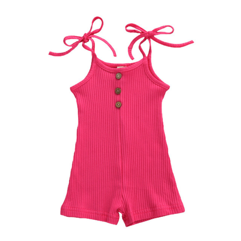 Conyson New Designer Kids Clothes Baby Girls Summer Jumpsuit Children Solid Straps Halter Short Knitted Toddler Girls Rompers