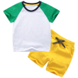 White-green+yellow color matching short T suit