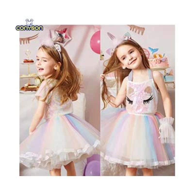 Conyson Wholesale High Quality Baby Frock Designs Boutique 3-11 Year Kids Clothing Princess Mesh Evening Party Girls Dresses