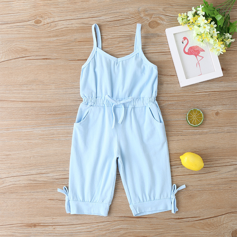 high quality 2021 summer sleeveless pure color one piece casual cute cotton baby girls knitwear clothes romper clothing