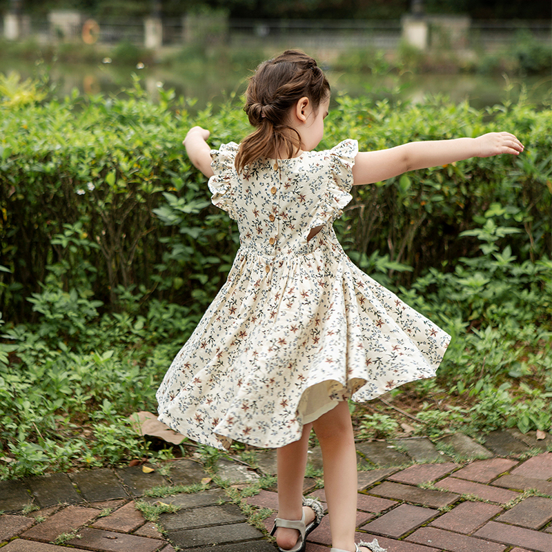 New Conyson High Quality Cotton Kids Summer Casual Party Pinafore Ruffle Shoulder Floral Girls' Dresses 1-9 years