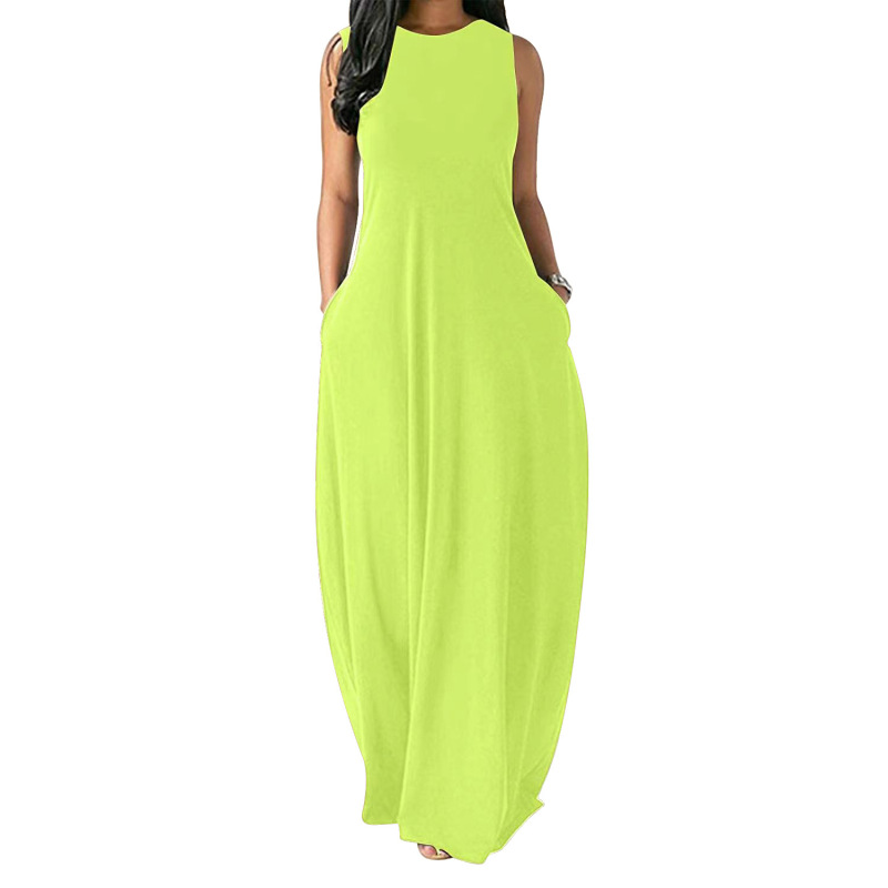 Conyson  Hot Summer Maxi Custom Logo Short Sleeve Women Sundress Solid Loose Pockets Ladies Long Dress Women Fashion Casual