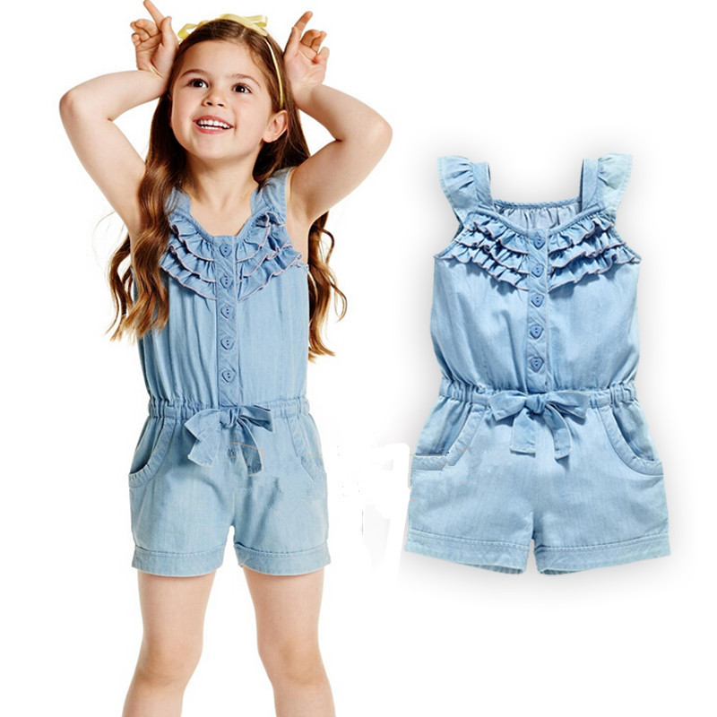 Conyson High Quality Euramerican Summer New Small Fly Sleeve Denim Overalls Kids Clothes Short Trousers Toddler Girls Suspender