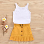 New Girl Suit Yellow Short Skirt Two Piece Baby Children Wholesale Kids Summer White Tank Romper Skirt Summer Sets Girls