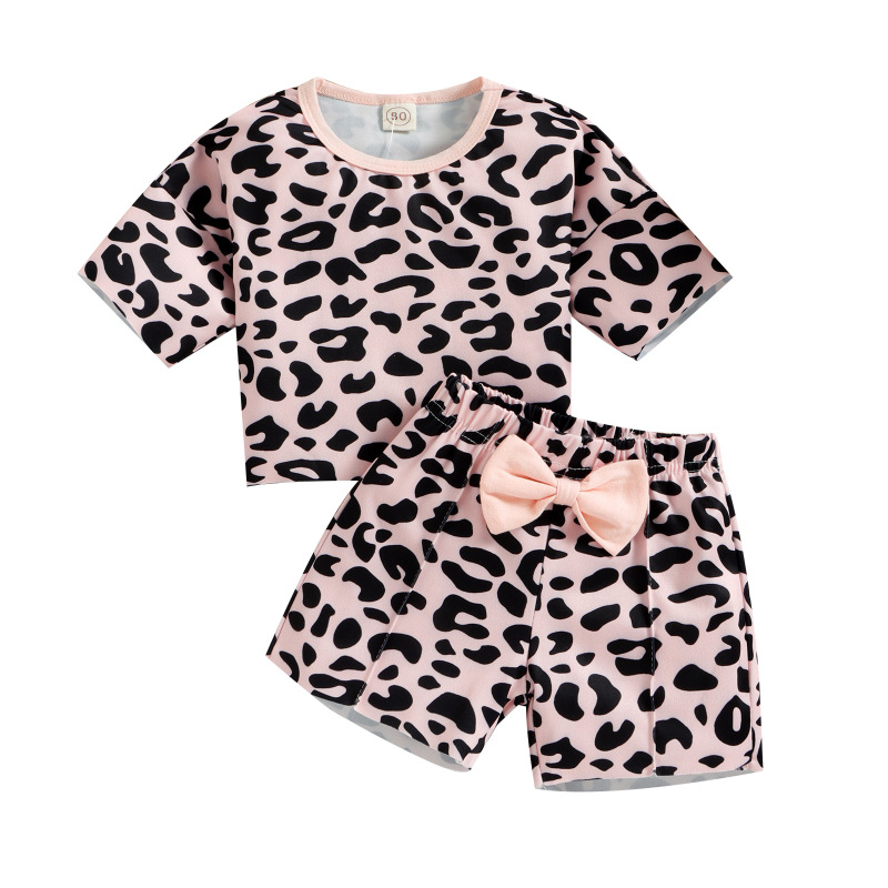Conyson hot sale Latest korea Fashion designer Style Toddler Girl t-shirt Shorts clothes suit Kids leopard 2 pieces clothing Set