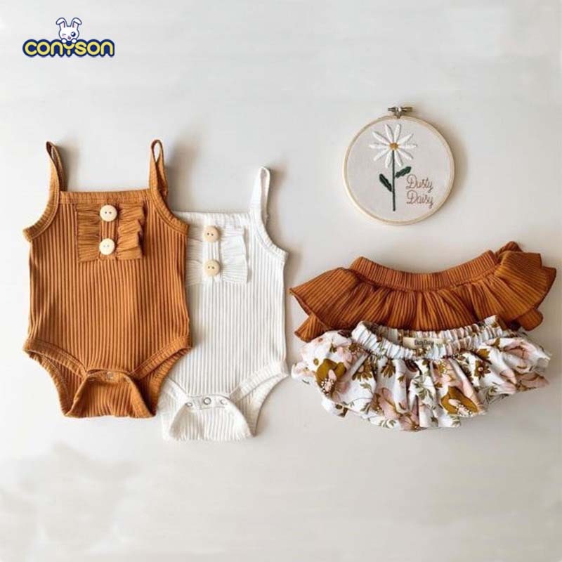 Conyson Hot Sell Casual Newborn Kids Summer Clothing Sets 2pcs Boutique Floral Skirt 1-4 Years Baby Girls Clothes Sets