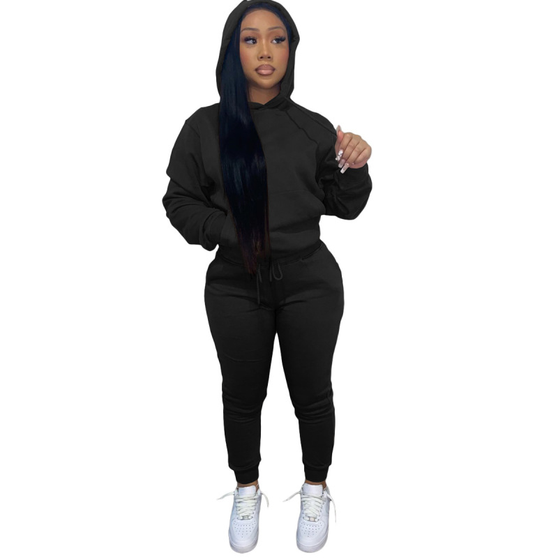 Custom Logo Long Sleeve Hat Top Fit Pants And High Quality Cotton Two Piece Set Women Clothing Gym Joggers And Hoodie Set