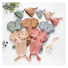Conyson Stock Lot Custom Vintage Autumn Newborn Plain Toddler Sleep Clothing Infant Boys Girls Gown Solid Color Baby Romper