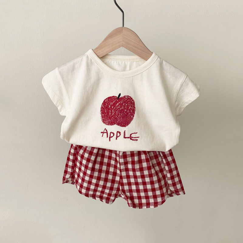 Conyson korea Fashion cotton Summer children Fruits tshirt square shorts 2 Piece Suit wear Toddler baby Boys girl's clothing set