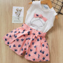Casual Two Piece Outfit Summer Baby clothes Sets Girls Bowknot Sleeveless Cotton Kids T-shirt Printed Shorts Two-piece Set