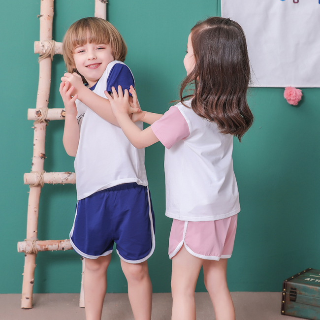 2020 Hot Sale 3-13Year Knitted O-Neck Korean Child Pajama Summer Kid Clothing Set For Boy