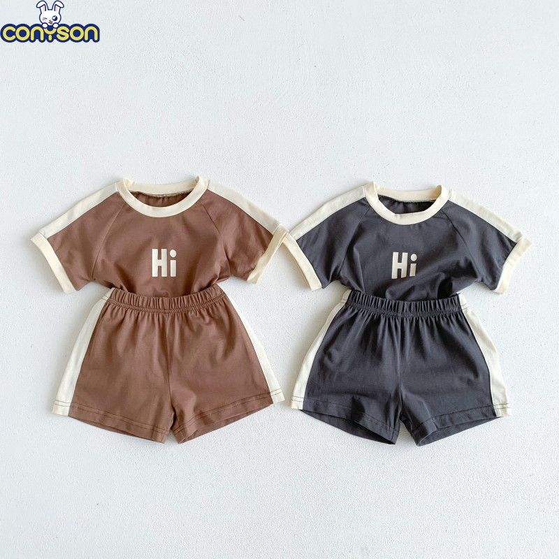 Conyson New Fashion Summer Unisex Newborn Organic Print Korean Casual Infant Short-Sleeved T-shirt Shorts Two-Piece Baby Set