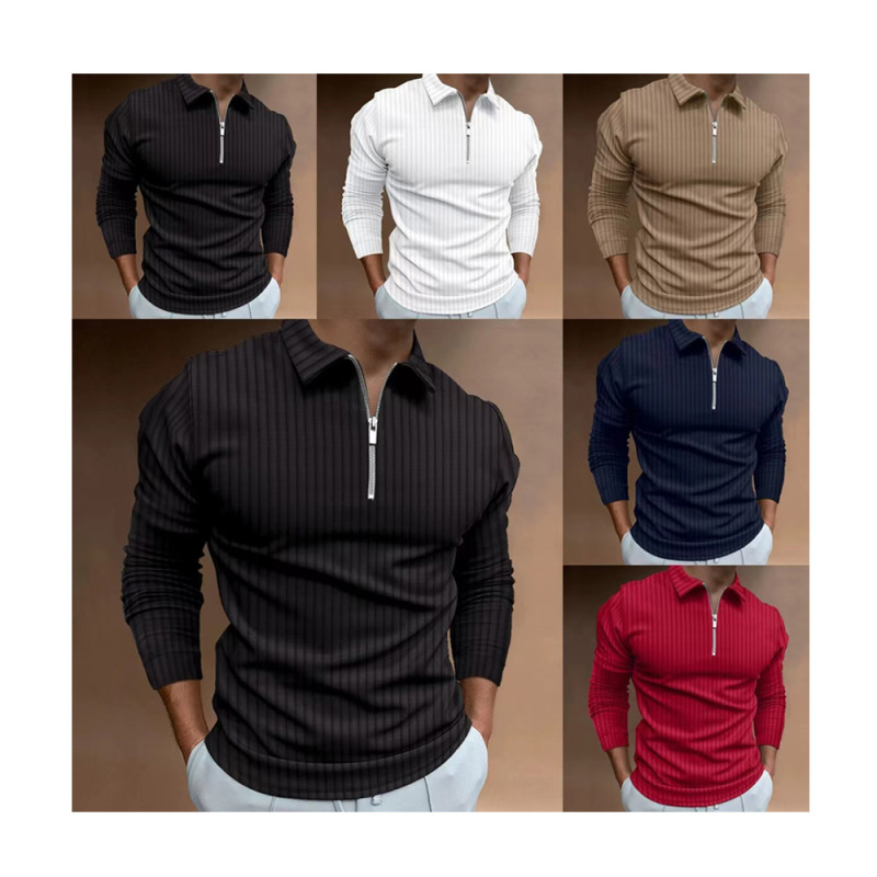 Conyson New Style Spring Autumn Pure Color Long Sleeve Fashion Stripe Splicing Custom Logo Sports Loose Golf Men's Polo T-shirts