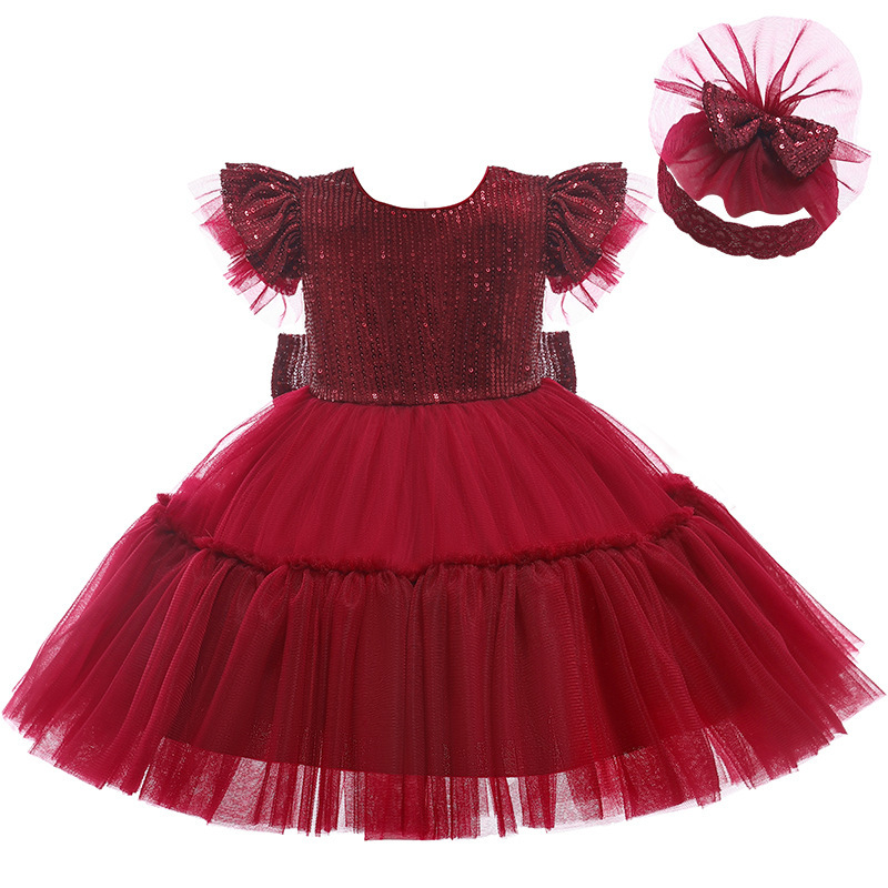 Conyson Wholesale Solid Flower Girl Sequined Princess Mesh Dress Christmas Party Wedding Tulle Tutu Girls Dresses