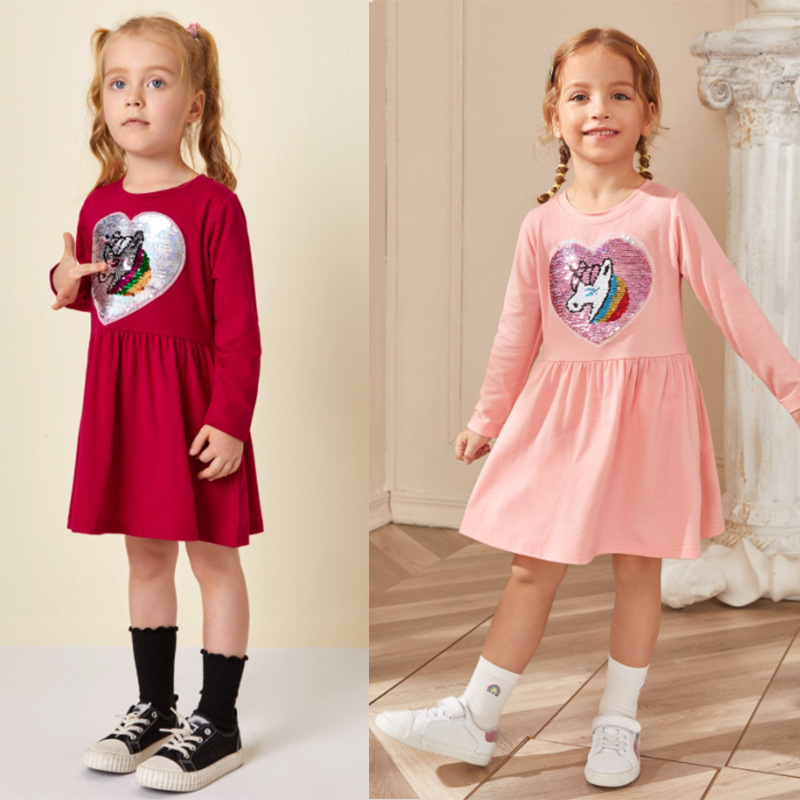Conyson Hot Sale Sweet Girls Clothes Dresses Spring Autumn Long Sleeve Sequin Embroidery Patch Dress Kids Girl Hoodies Dress
