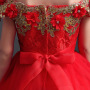Luxury V Neck Red Short Sleeve Wedding Dress Flower Girl Dresses Kids Apparel Clothes Girl Dress