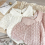 Conyson Custom Wholesale Pullover Lotus Collar Hollow Out Crochet Thin Cute Shorts Sleeve Organic Cotton Toddler Girls Shirts