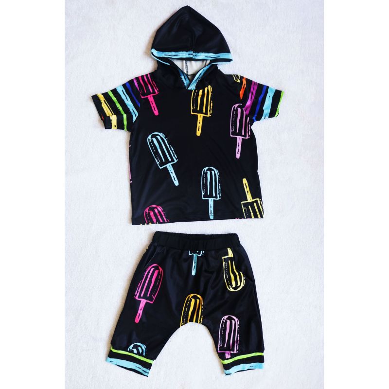 Conyson Wholesale Summer Short Sleeve Hoodies Shorts Two Pieces Outfits Cotton Printing Fashion 1-7Y Kids Boys Sprotsuits Sets
