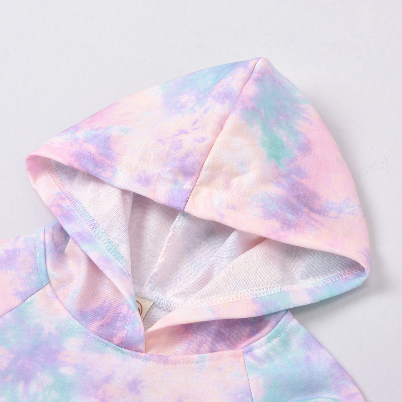 Factory Supply Wholesale Tie-Dye Elastic Knitted Kids Track Suits Little Baby Girls' Clothing Sets