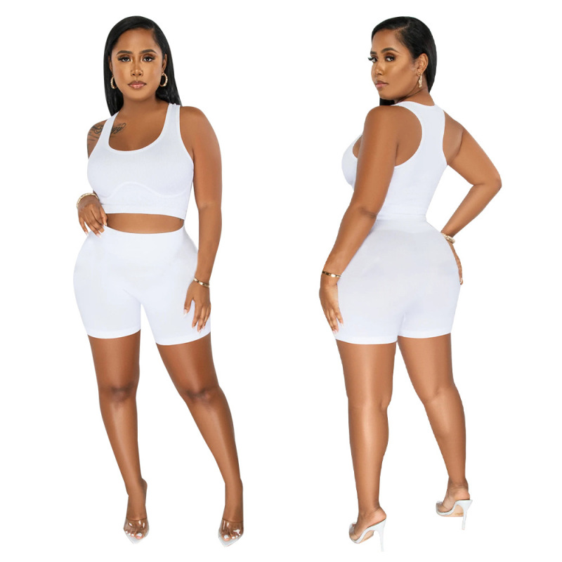 2023 Wholesale Tracksuit New Design Jogger Spring Plus Size Fitness Street Summer Sleeveless Sexy Two Pcs seamless Women Set