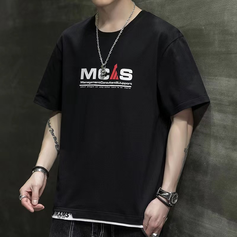 Conyson Wholesale Spring Summer 180gsm Oversized T Shirt Custom 100% Cotton Printing Logo Printed White Black men's T-shirt